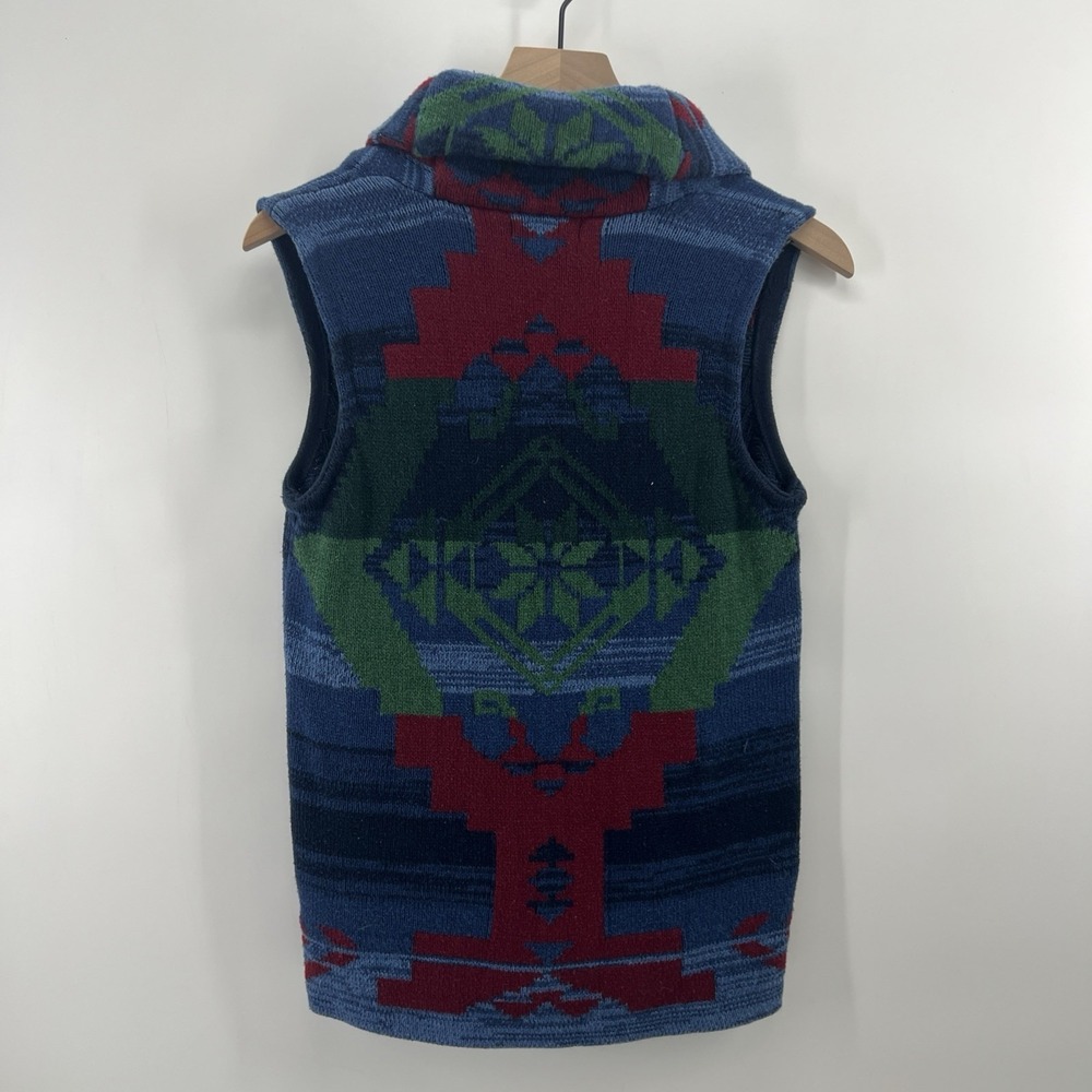 Chaps denim size S Button Vest Sweater Aztec Southwest native shawl collar Knit - Picture 3 of 10